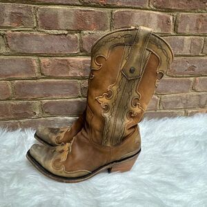 Liberty Black Womens Lote Brown Stone Washed Leather Cowgirl Boots Sz 9